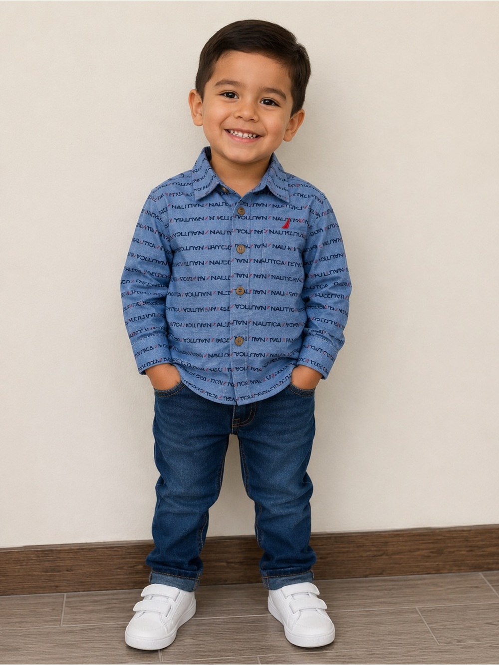 Nautica Boys' Blue Logo-Striped Button-Front Shirt